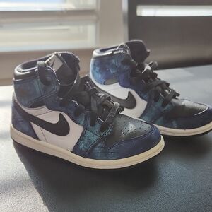 Air Jordan 1 High Og Nike Kids Black and Blue Tie Dye High-Top Sneakers. Size 9c